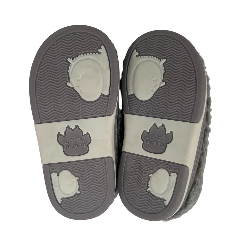 NWT Fuzzy Sherpa Lined Gray Toddler Slippers Size 26-27
